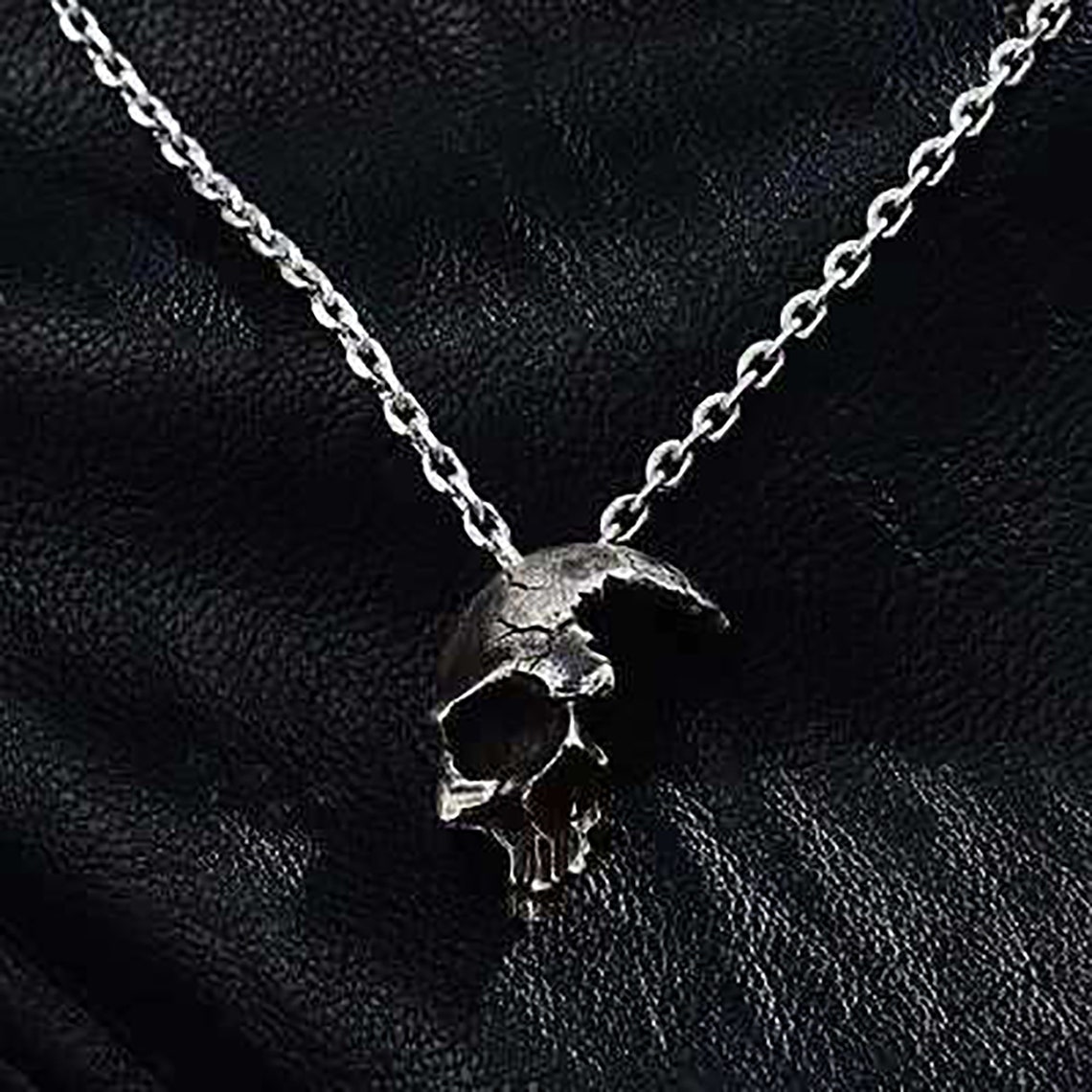 Vintage Half Skull NecklaceMetal Skull Pendant Gothic Jewelry Etsy