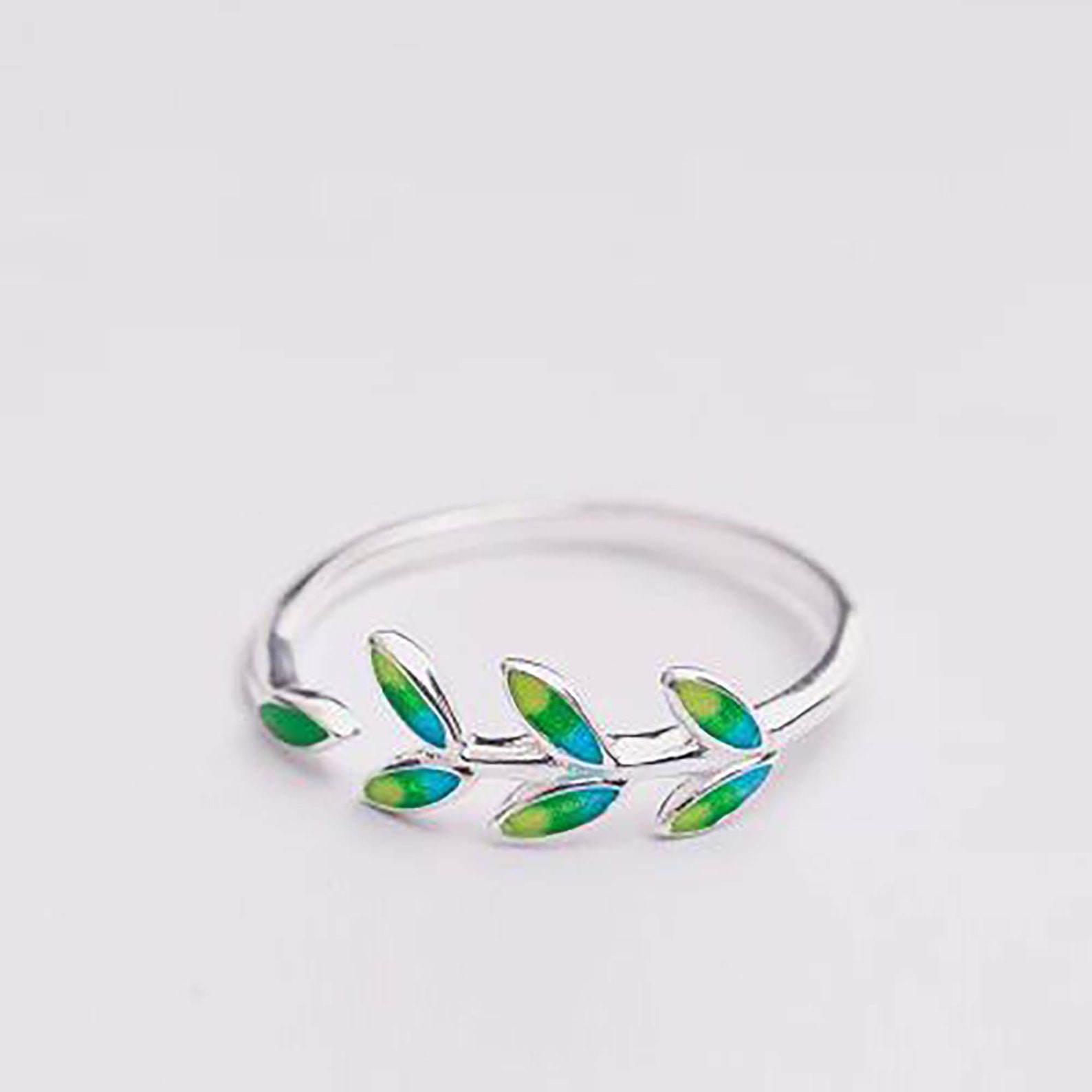 Green Leaf Handmade Ring Creative Sterling Silver Temperament Etsy
