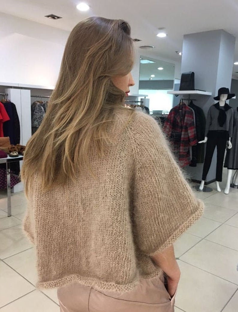 Hand knitted cape Knit short poncho Women knit mohair cape | Etsy