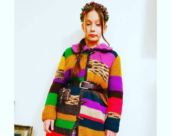 Kids handmade colourful Cardigan For Young Ladies Knitted Coat Colored Winter Cardigan For Girls Only One Available IN STOCK (ready to ship)