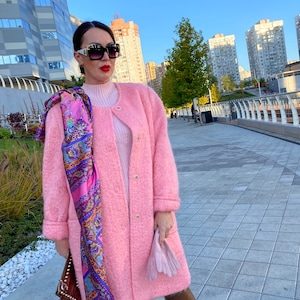 Designer pink wool coat , handmade warm oversized coat, wool angora Victorian long coat, bohemian princess coat