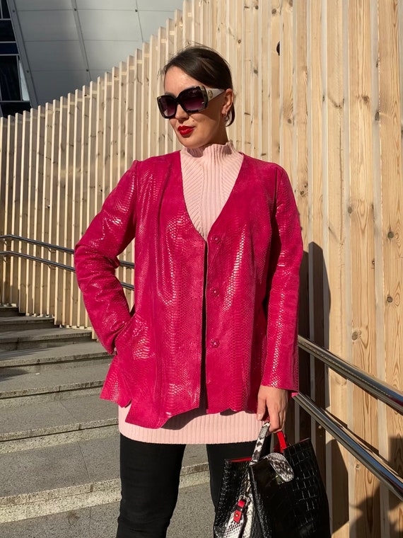 Pink Leather Jacket Snake Skin Imitation Etsy