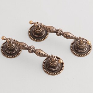 Vintage Antique Brass Carved Handle-Cabinet Door Hardware Pull Knob