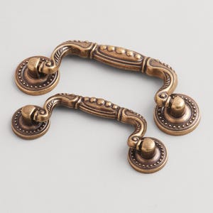 Antique Brass Drawer Pull : Vintage European Carved Cabinet Drawer Handle