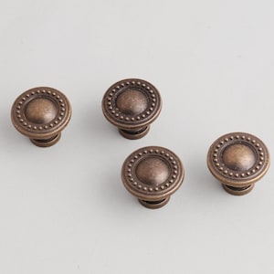 Antique Brass Drawer Pull : Beaded Edge Round Knob, Furniture Hardware Accessories