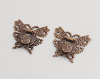 Cierre de caja de madera con forma de mariposa tallada en latón antiguo - Accesorios para cajas de joyería