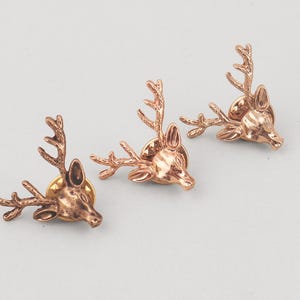 Vintage Distressed Deer Head Metal Lapel Pin : Statement Clothing Accessory