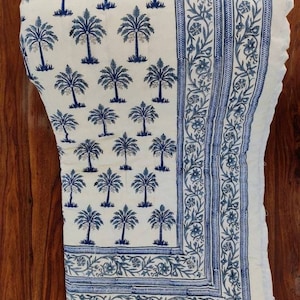 Jaipur Hand Block Print Cotton Quilt: Indian Kantha Rajai Bedding (90x108)
