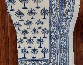 Katoenen quilt met handblokprint Jaipur: Indiaas kantha rajai-beddengoed (90 x 108)