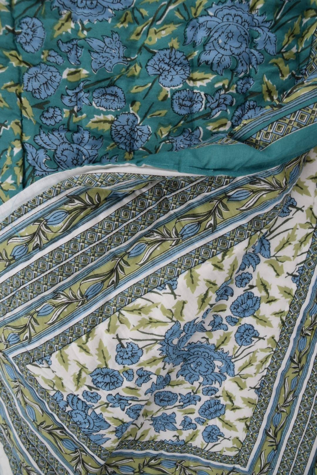 Hand Block Printed Quilt Cotton Jaipuri Razai Indian Jordan