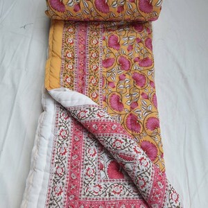 Jaipur Hand Block Print Cotton Quilt: Indian Kantha Rajai Bedding (90x108)