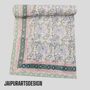 Indian handmade block print cotton "Kantha" quilt