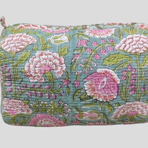 Block Print Makeup Bag Set: Cotton Floral Toiletry Bags