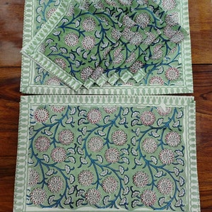 Handmade Indian Block Print Placemat Set: Cotton Floral Table Decor