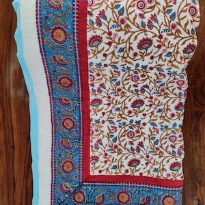 Jaipur Hand Block Print Cotton Quilt: Indian Kantha Rajai Bedding (90x108)