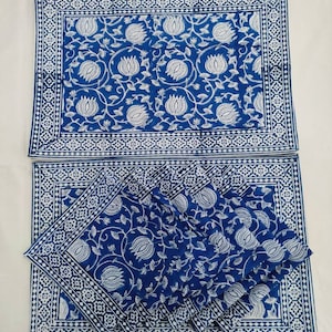 Handmade Indian Block Print Placemat Set: Cotton Floral Table Decor