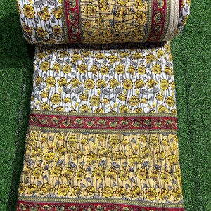 Jaipur Hand Block Print Cotton Quilt: Indian Kantha Rajai Bedding (90x108)