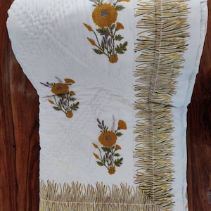 Jaipur Hand Block Print Cotton Quilt: Indian Kantha Rajai Bedding (90x108)
