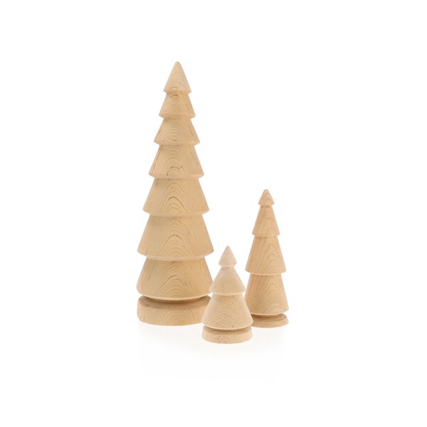 Solid Cedar Wood Christmas Tree Set of Three, Unleash the Enchanting Aroma of Cedar in Your Holiday Decor