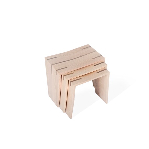 Solid Oak Wood Stool Set, Handmade Wood Stool Set of Three, Oak Stool,  Minimalist Wood Stool 