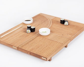 Sushi Serving Tray Set, Handcrafted Solid Oak Wood  Sushi Serving Board Set of Three, Wooden Sushi Tray, Wood Sushi Set