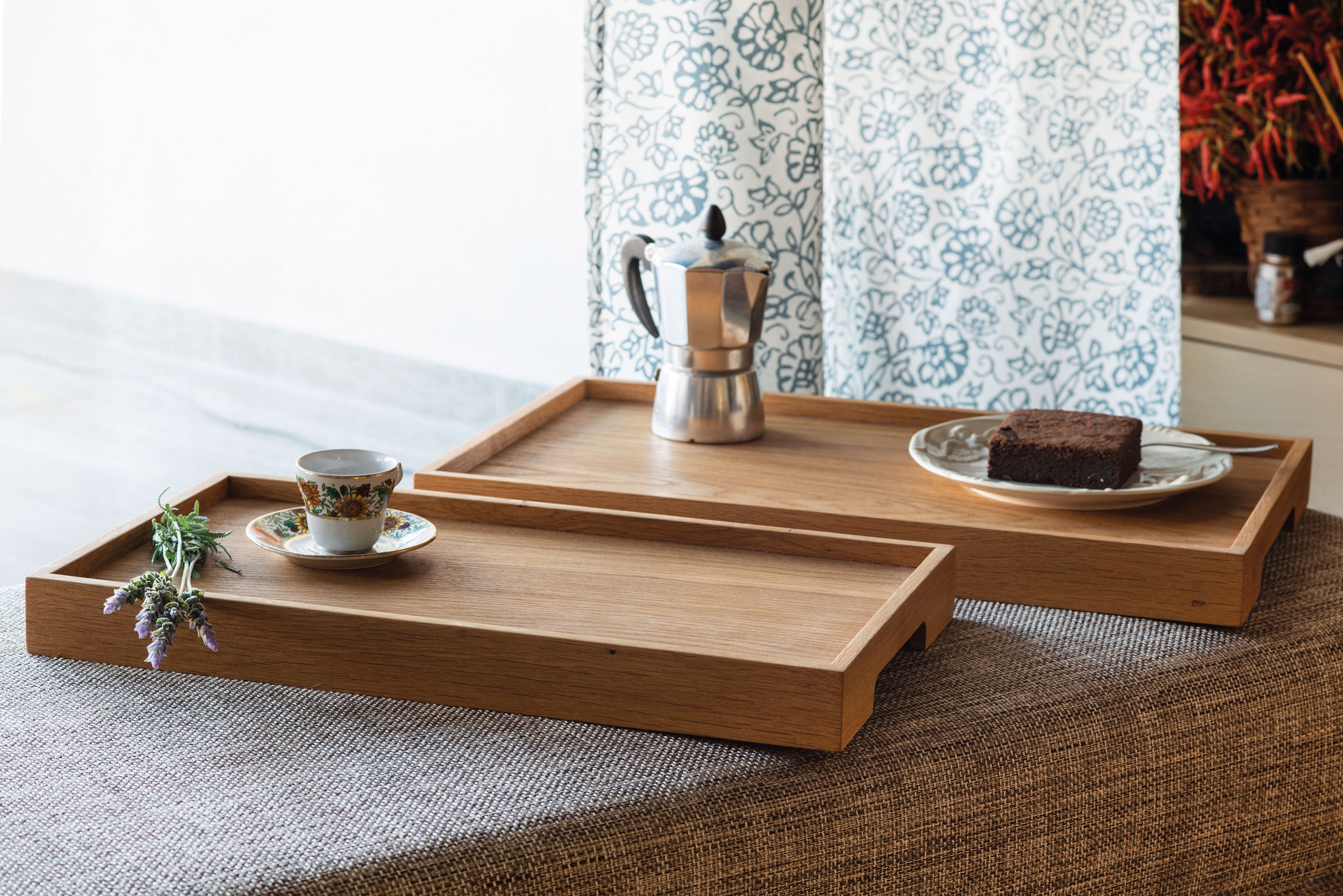 Edge/Oak Servingtray Set, Organisateur de Table, Plateau Minimal et Scandinave