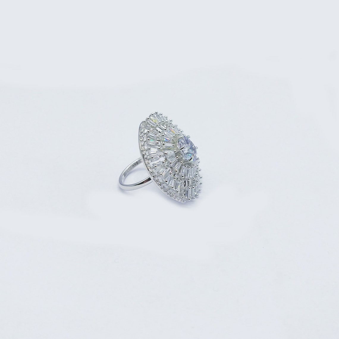 Statement Silver Engagement Ring/Round Shape Style Etsy