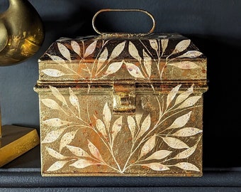 Gilded Antique Box with Hand Painted Leafy Design