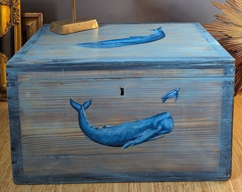 SOLD Commissions available ~ Winnie and Friends ~ Hand Painted Antique Pine Trunk