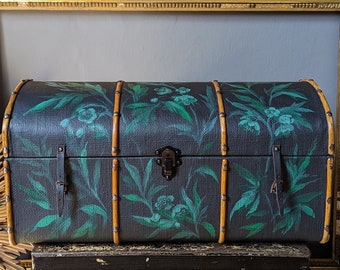 Example for Commission ~ Hellebore Dusk ~ Antique Steamer Trunk with Hand Painted Design