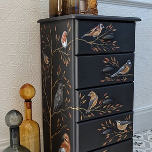 Example of a sold piece - commissions available ~ Sepia Garden ~ Vintage Drawers with Hand Painted Birds