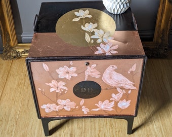 SOLD ~ Commission piece ~ Coffee Table Storage ~ Reimagined Document Box, Gilded and Painted with White Doves and White Magnolia