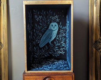 Otto ~ Vintage Drawer Reimagined Wall Display Box Shelf Gilded and Hand Painted Barn Owl