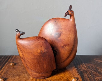 Vintage Hand Carved Hardwood Guinea Fowl Birds ~ 2 available