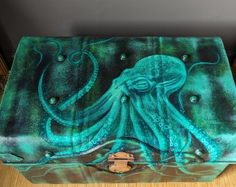 Orion ~ Vintage/ Antique Steamer Trunk with Hand Painted Octopus