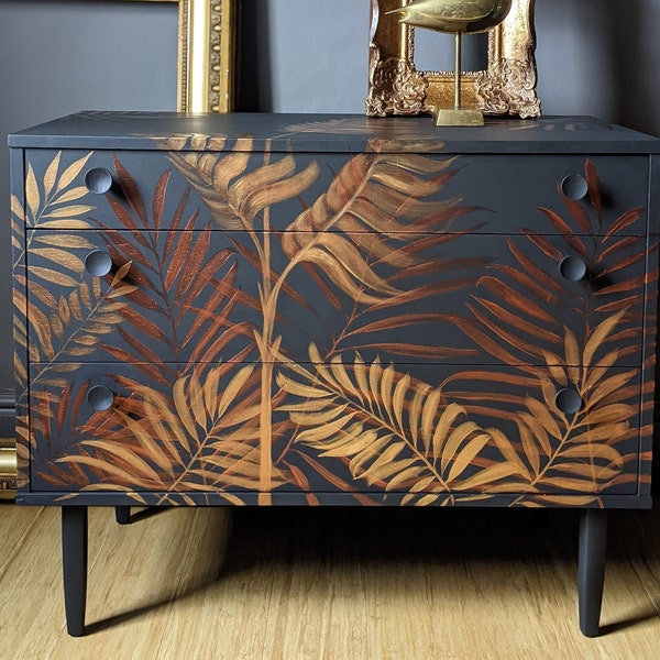 SOLD Please Read Listing Info Mid Century Foliage Drawers: Copper & Gold Leaf Commission