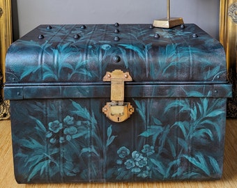 Hellebore Dusk ~ Vintage/ Antique Steamer Trunk with Hand Painted Design