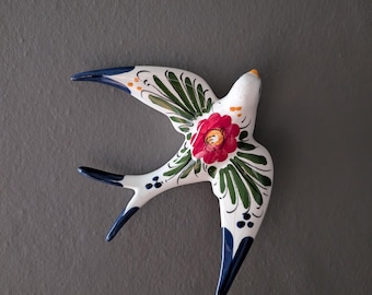 Vintage Ceramic Swallow Wall Plaques: Mid-Century Folk Art, Set of 3