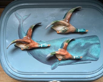 Vintage Ceramic Flying Ducks Wall Decor - Bretby Art Pottery Set