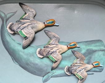 Vintage Beswick Flying Teal Ducks: Ceramic Wall Plaques, 1958-1968