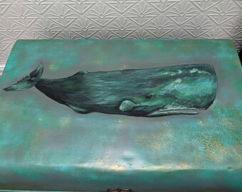 Sold ~ An Example of a Finished Piece ~ Winston ~ Vintage Steamer Trunk with Hand Painted Whale