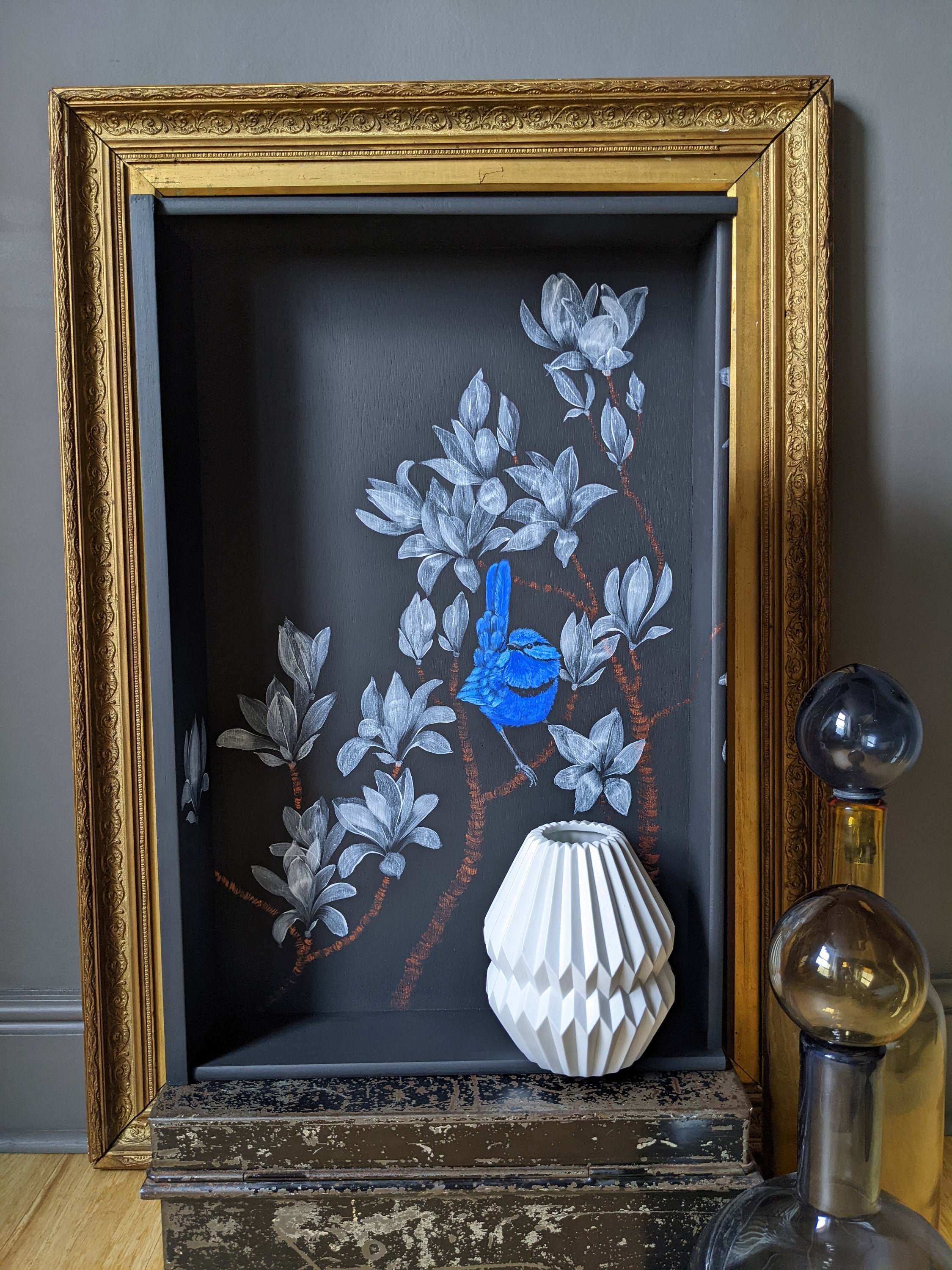 Little Blue Wall Art Shelf Display Box Reimagined Mid Etsy UK