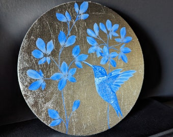 Hummingbird and Agapanthus Blossom on Silver