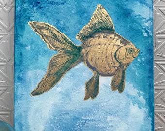 Priscilla ~ Gold Leaf Gold Fish on Blue