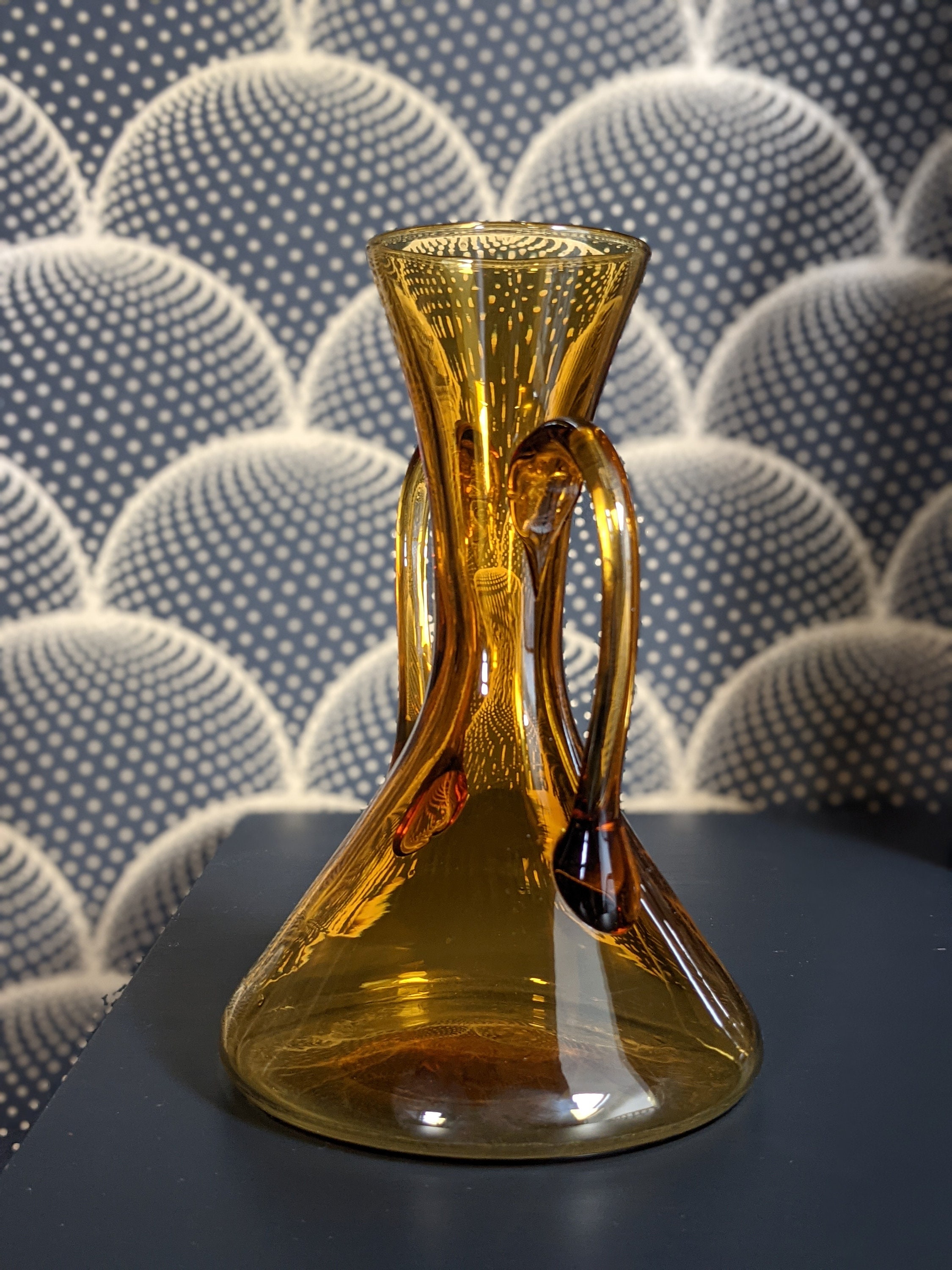 Vintage Golden Amber Handmade Decanter Vase Etsy