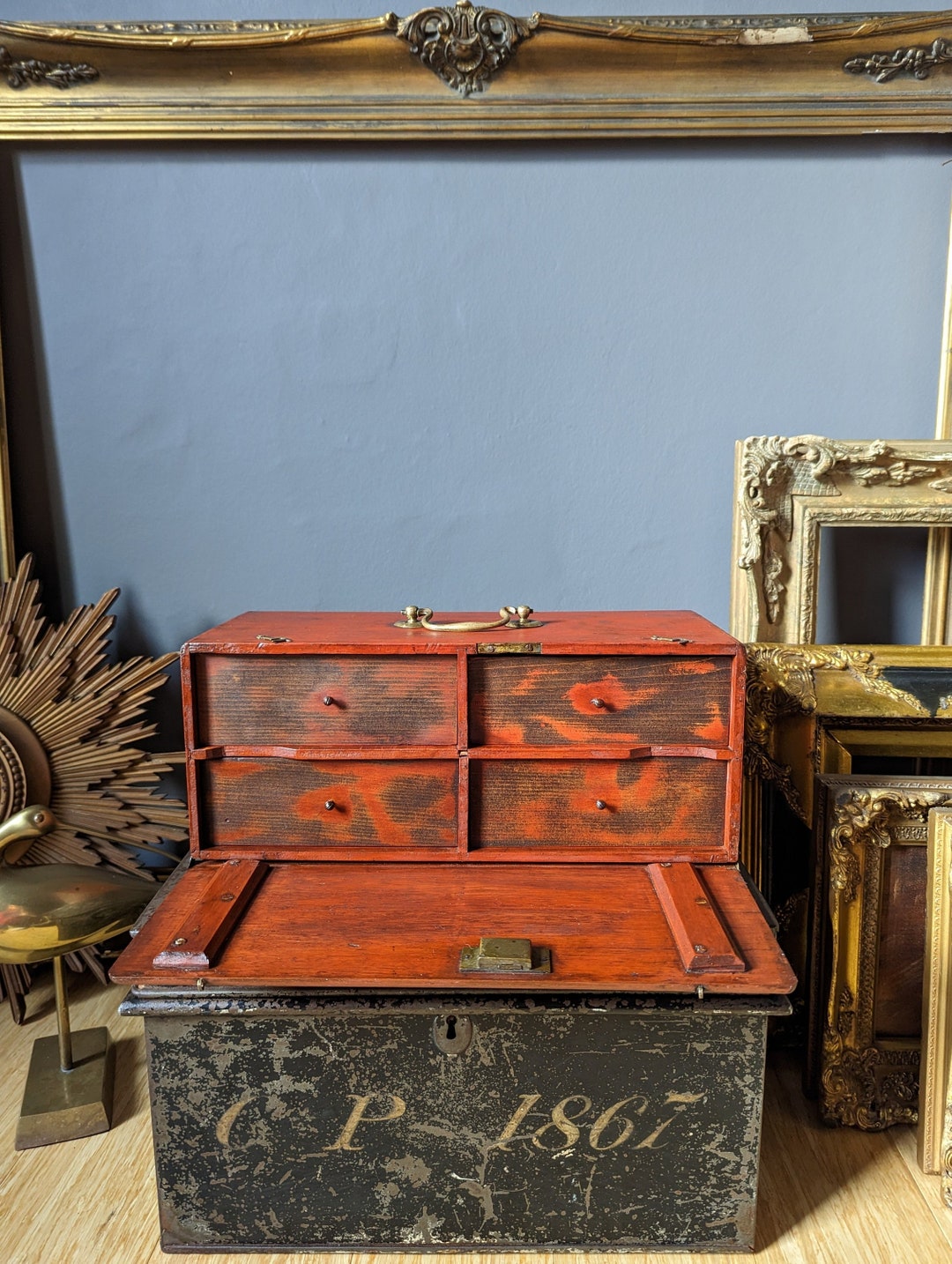 Unusual Antique / Vintage Tabletop Drawers With Brass Handle Etsy UK