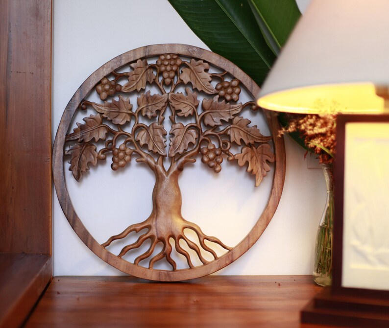 Tree of Life Wall Sculpture Panel Hand Carved Wood Tree of Life Wall