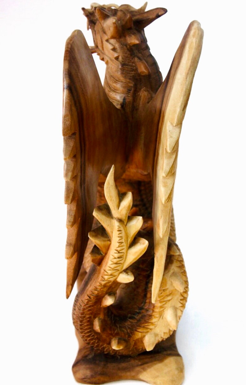 Large Hand Carved Wooden Dragon Statue Length 20 Natural Etsy
