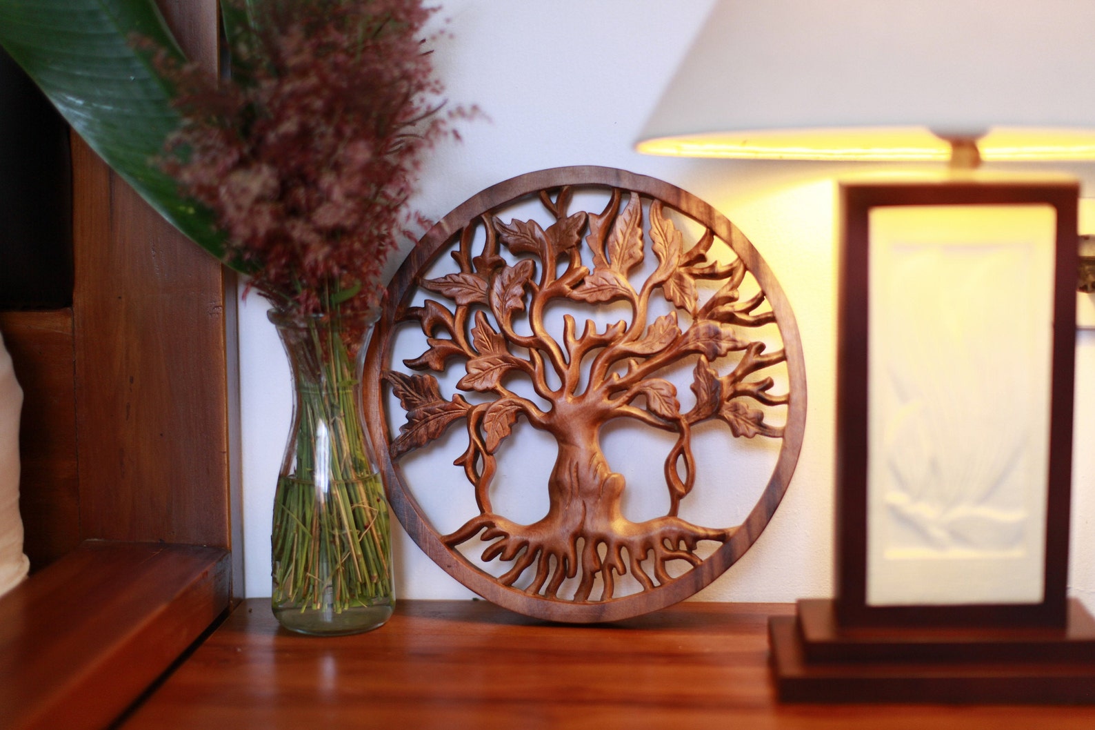Tree of life Wall Sculpture Panel Hand Carved Wood Tree of Etsy