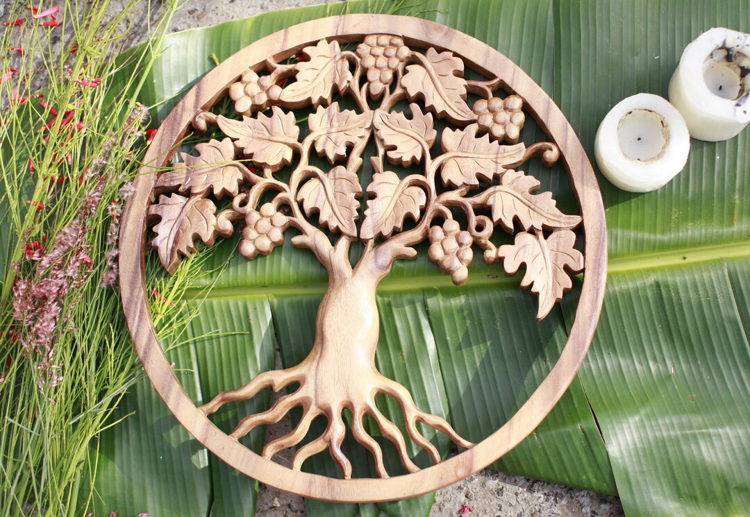 Tree of Life Wall Sculpture Panel Hand Carved Wood Tree of Life Wall Hanging Home Decor Handmade